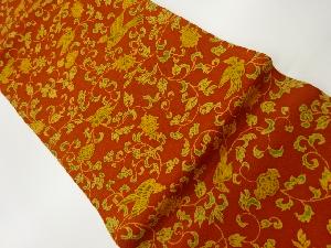 縮緬地　花唐草に鳥模様名古屋帯